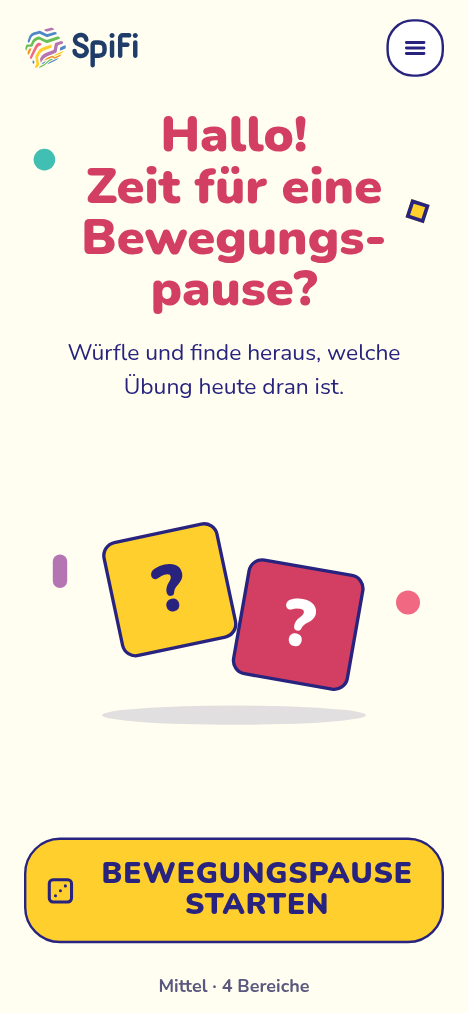 Spiel: Startbildschirm mit der Taste „Bewegungspause starten“