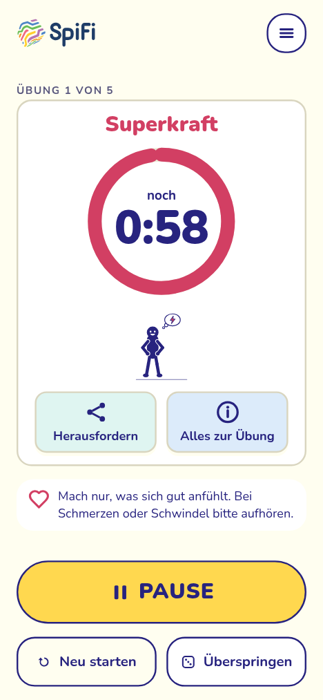 Spiel: Übung 1 von 5 mit laufendem Timer