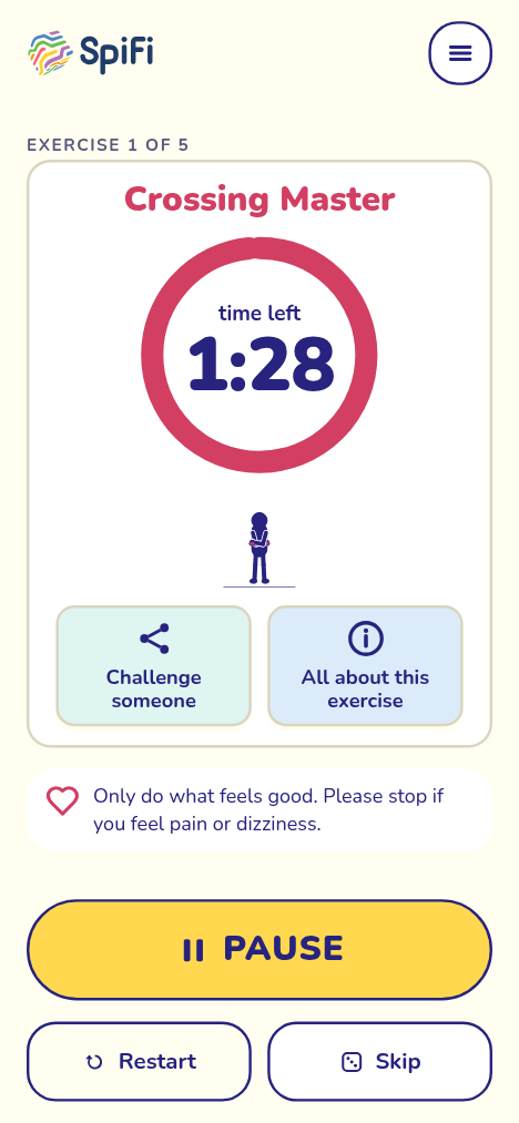 The game: exercise 1 of 5 with the timer running