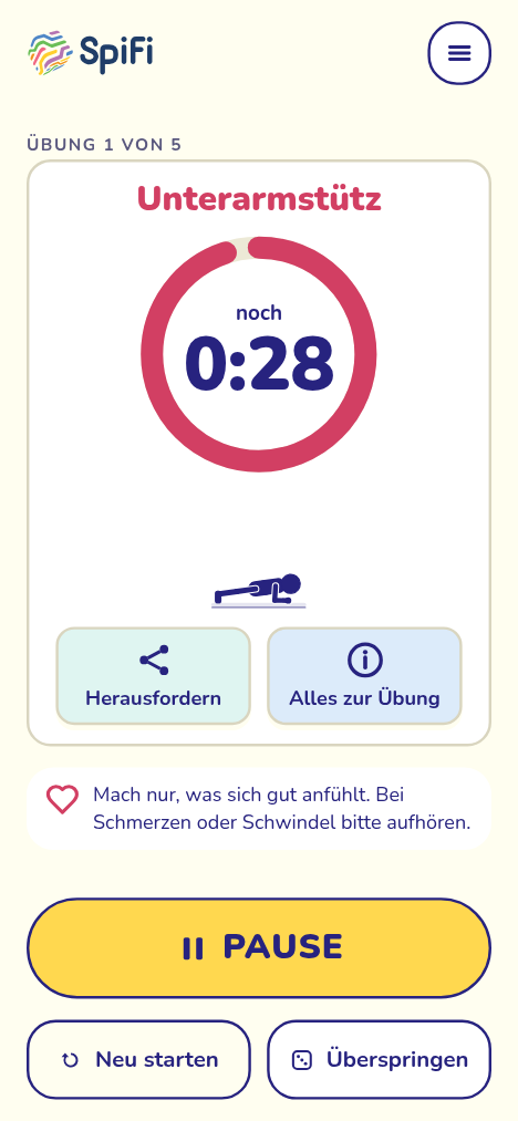 Spiel: Übung 1 von 5 mit laufendem Timer